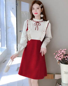 Lotus leaf edges bow dress knitted sweater