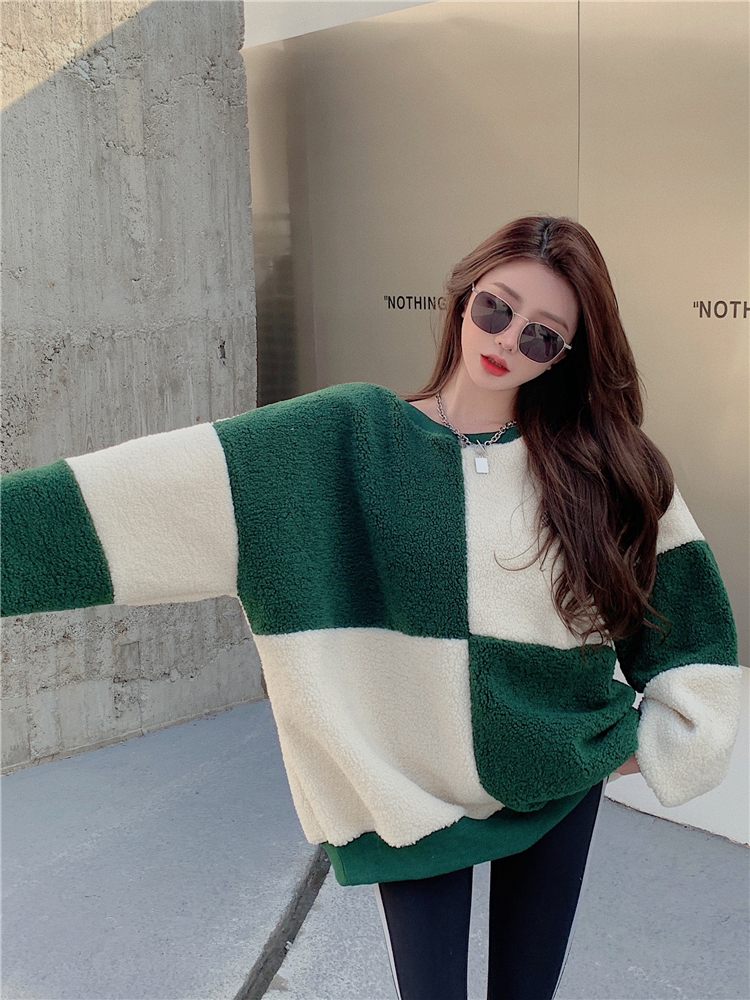 Lambs wool round neck coat long sleeve lazy hoodie