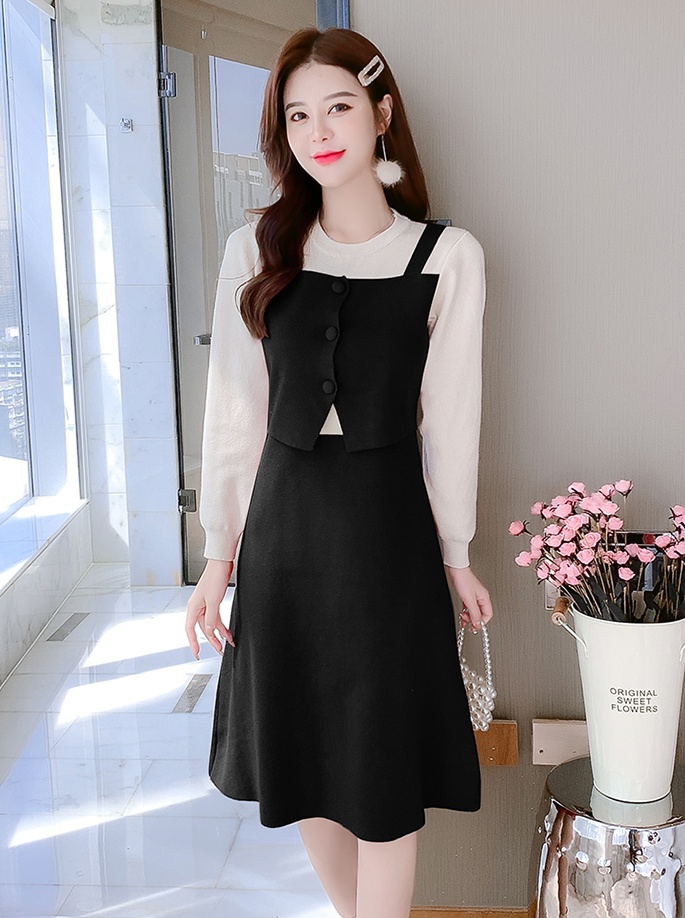 Autumn and winter knitted dress round neck Pseudo-two sweater