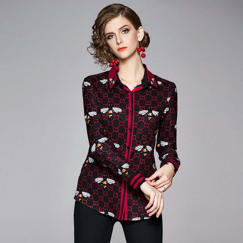 Printing slim pinched waist European style spring shirt