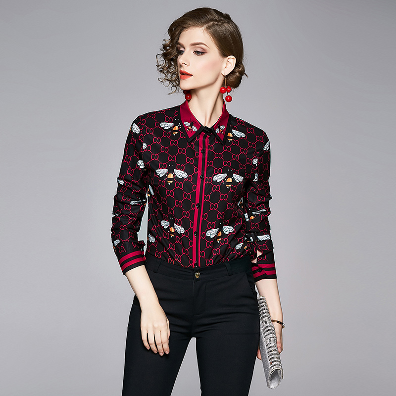 Printing slim pinched waist European style spring shirt