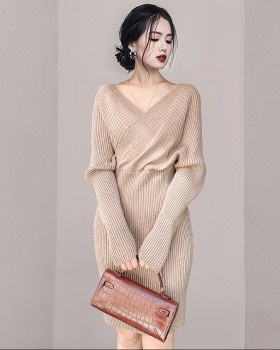 Ladies slim long dress knitted sweater dress for women