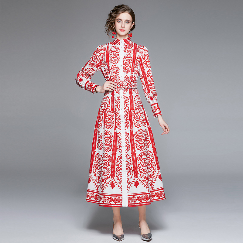 Big skirt European style long dress long sleeve dress