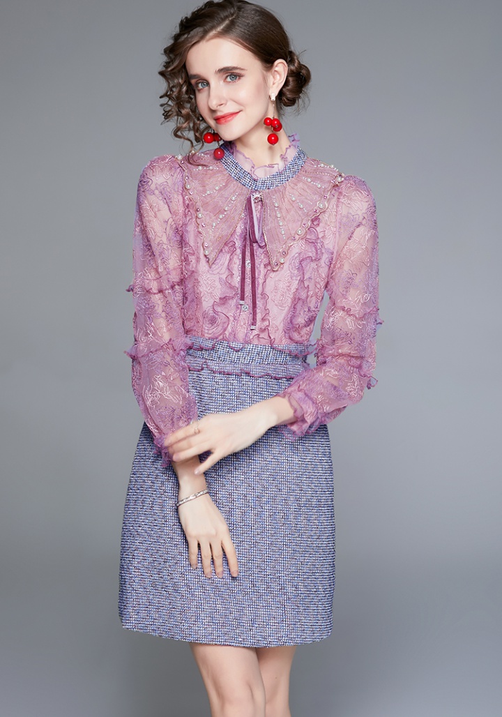 Embroidery splice colors dress lace bow winter T-back