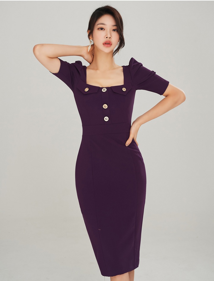 Package hip Korean style square collar dress for women