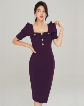 Package hip Korean style square collar dress for women