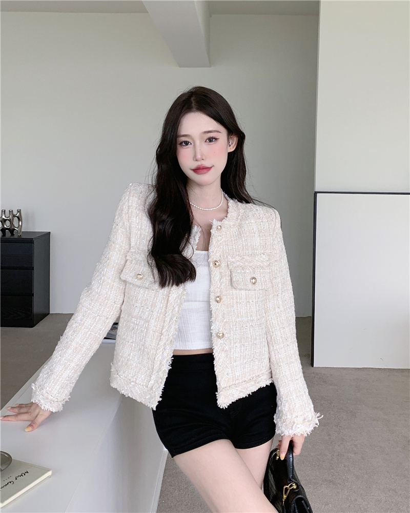 Plus cotton short slim temperament round neck jacket