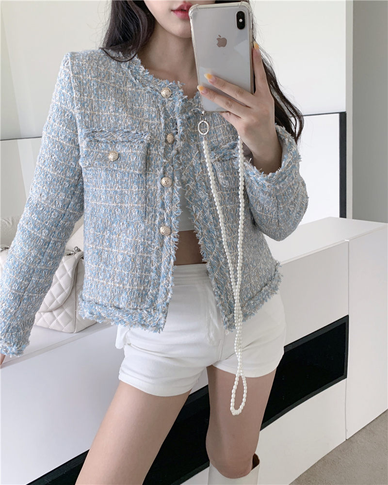 Plus cotton short slim temperament round neck jacket