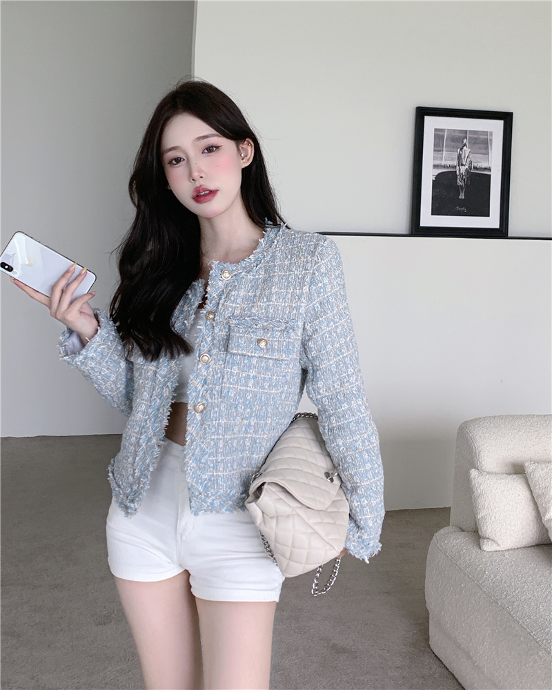 Plus cotton short slim temperament round neck jacket