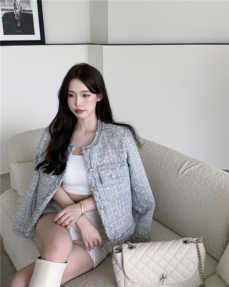 Plus cotton short slim temperament round neck jacket