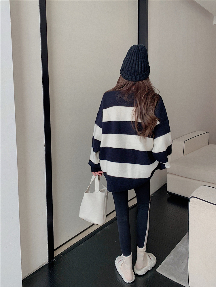 Fashion loose letters stripe round neck printing sweater