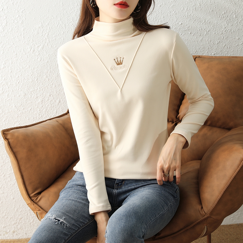Korean style tops plus velvet bottoming shirt for women