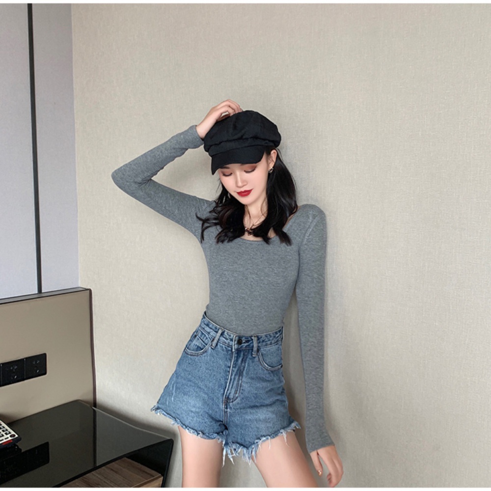 Korean style long sleeve T-shirt slim tops for women