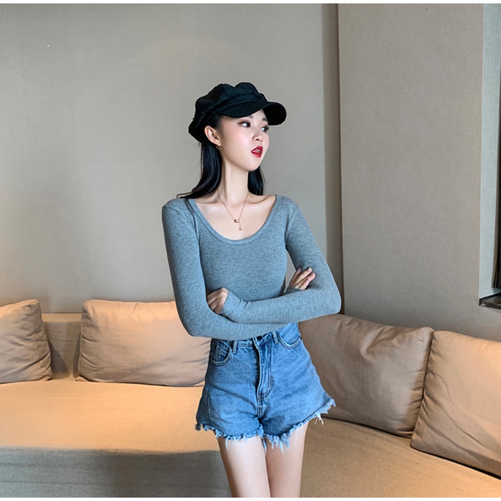 Korean style long sleeve T-shirt slim tops for women