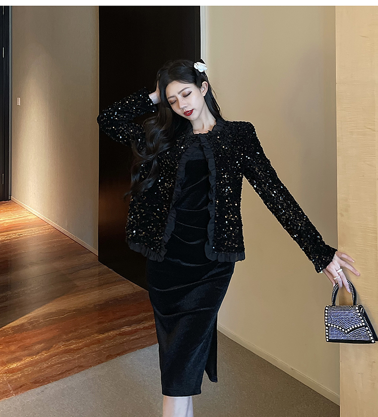 Sequins ladies autumn and winter all-match coat