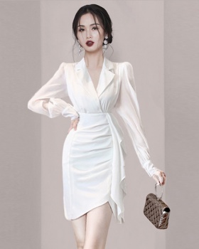 Fold white dress long sleeve slim business suit for women