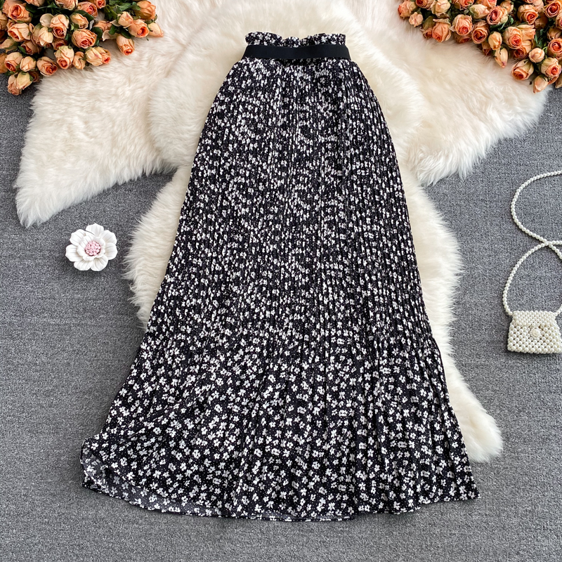 Long slim high waist floral autumn skirt for women