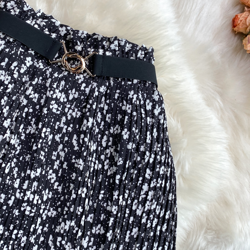 Long slim high waist floral autumn skirt for women