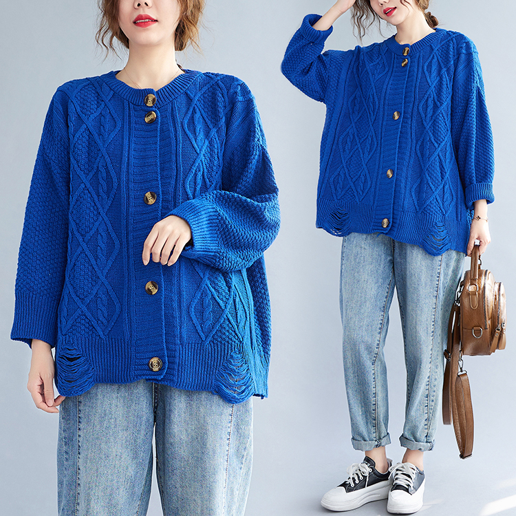 Large yard blue Casual coat pure loose cardigan for women