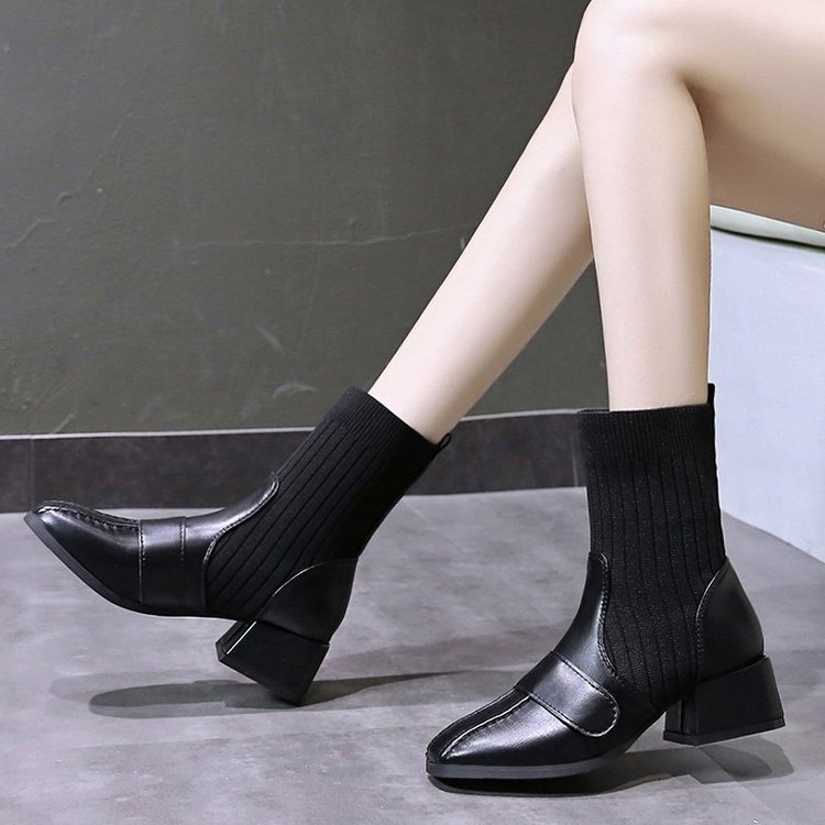 Square head middle-heel martin boots winter women's boots