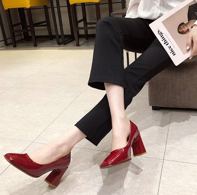 Square head high-heeled shoes spring shoes for women