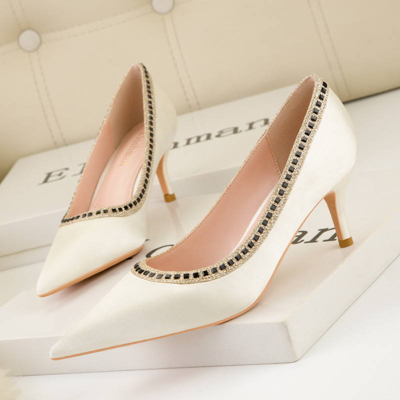 Banquet pointed shoes satin slim stilettos for women