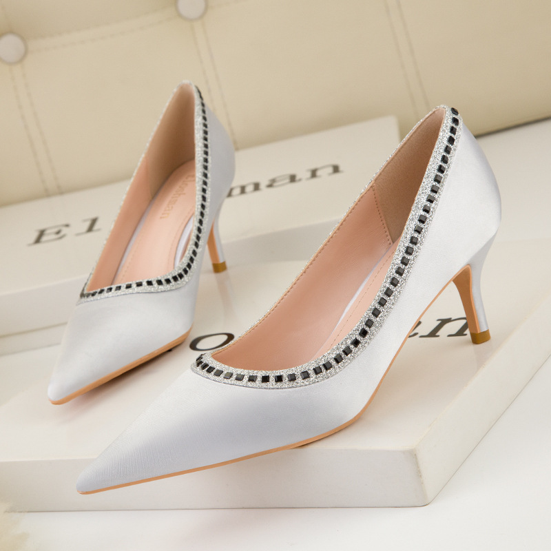 Banquet pointed shoes satin slim stilettos for women