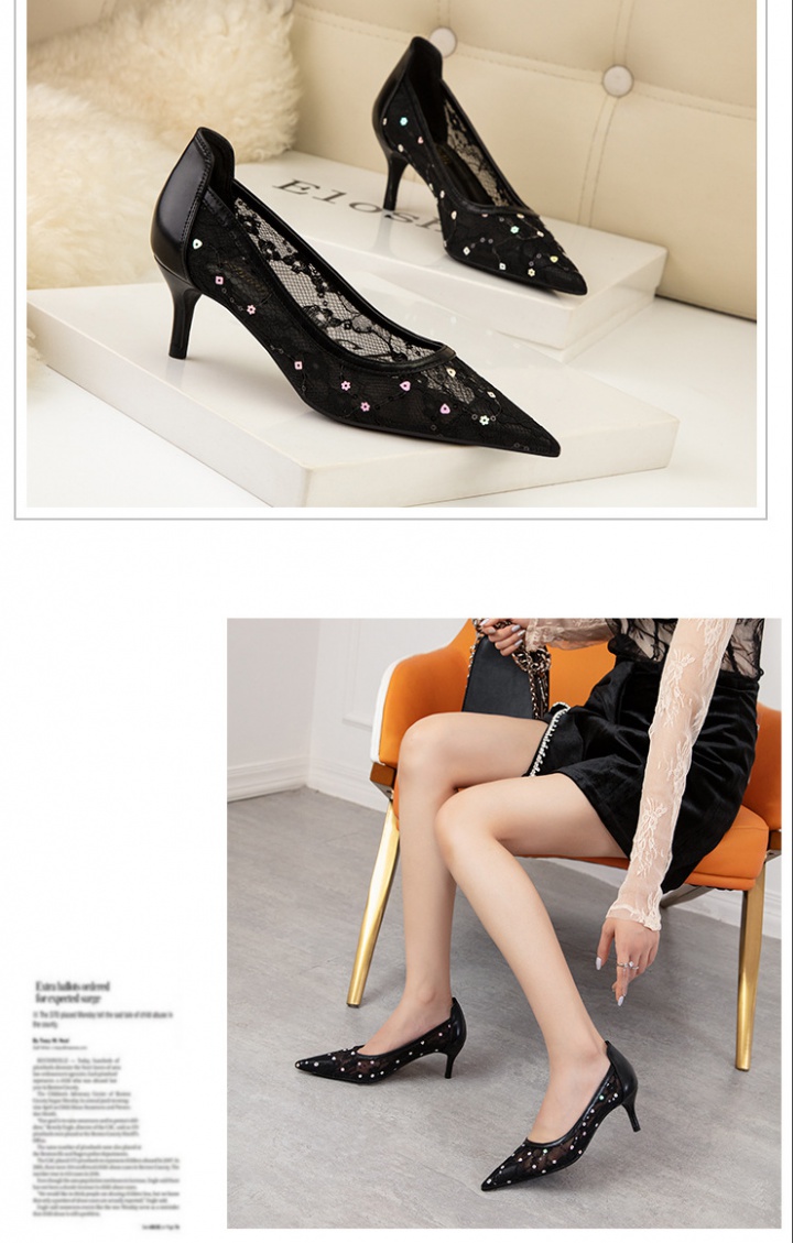 Lace European style high-heeled shoes slim shoes for women