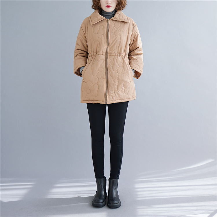 Long thermal winter coat lapel slim pinched waist tops