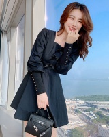 Pinched waist square collar autumn dress for women