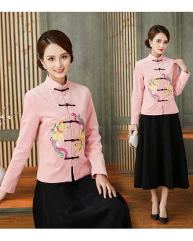 Embroidered skirt Chinese style coat 2pcs set