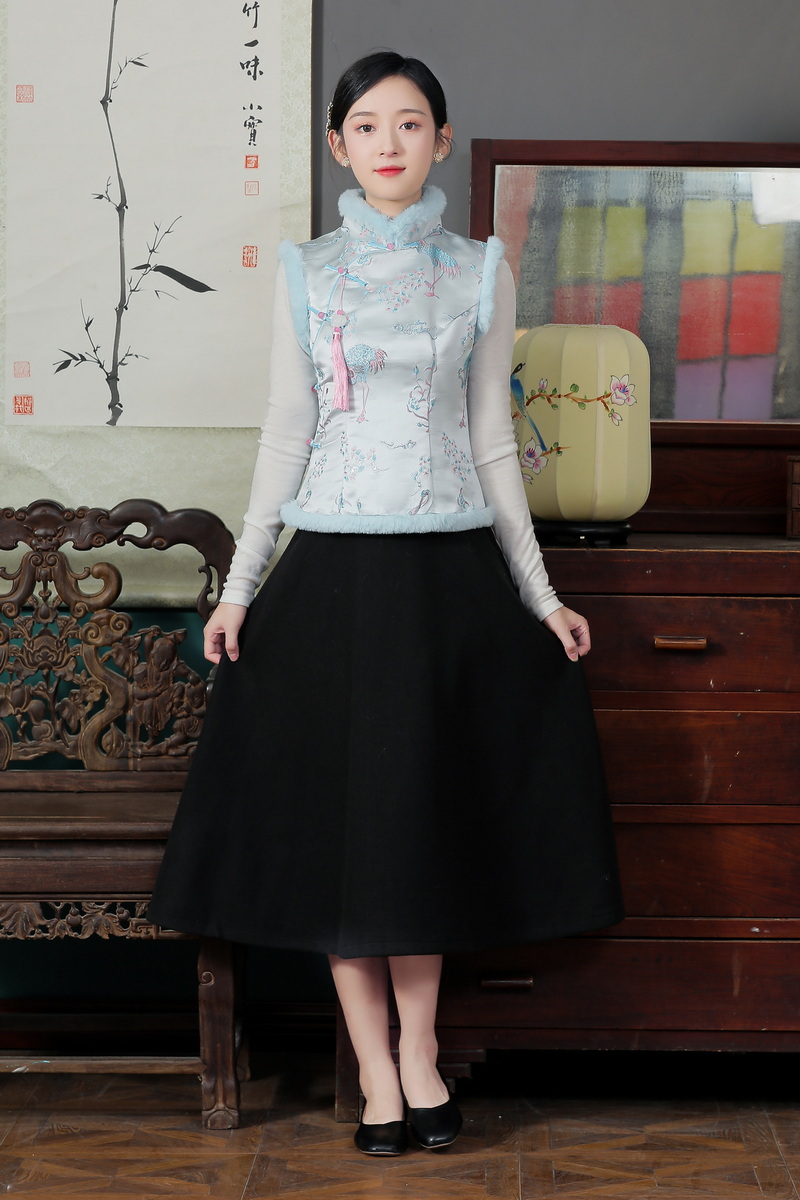 Woolen hemming vest Chinese style waistcoat 2pcs set