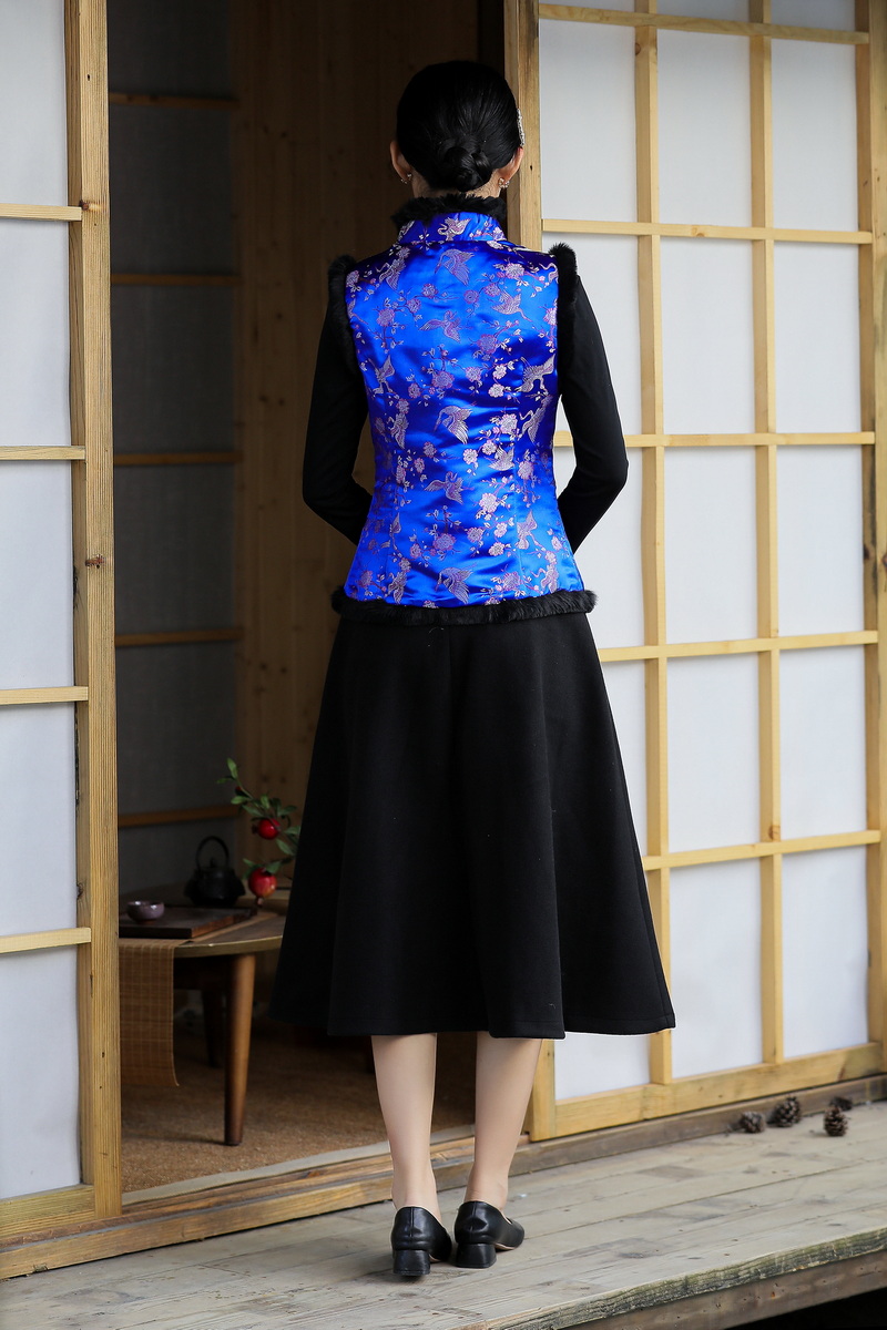 Retro woolen cotton long skirt winter brocade vest 2pcs set