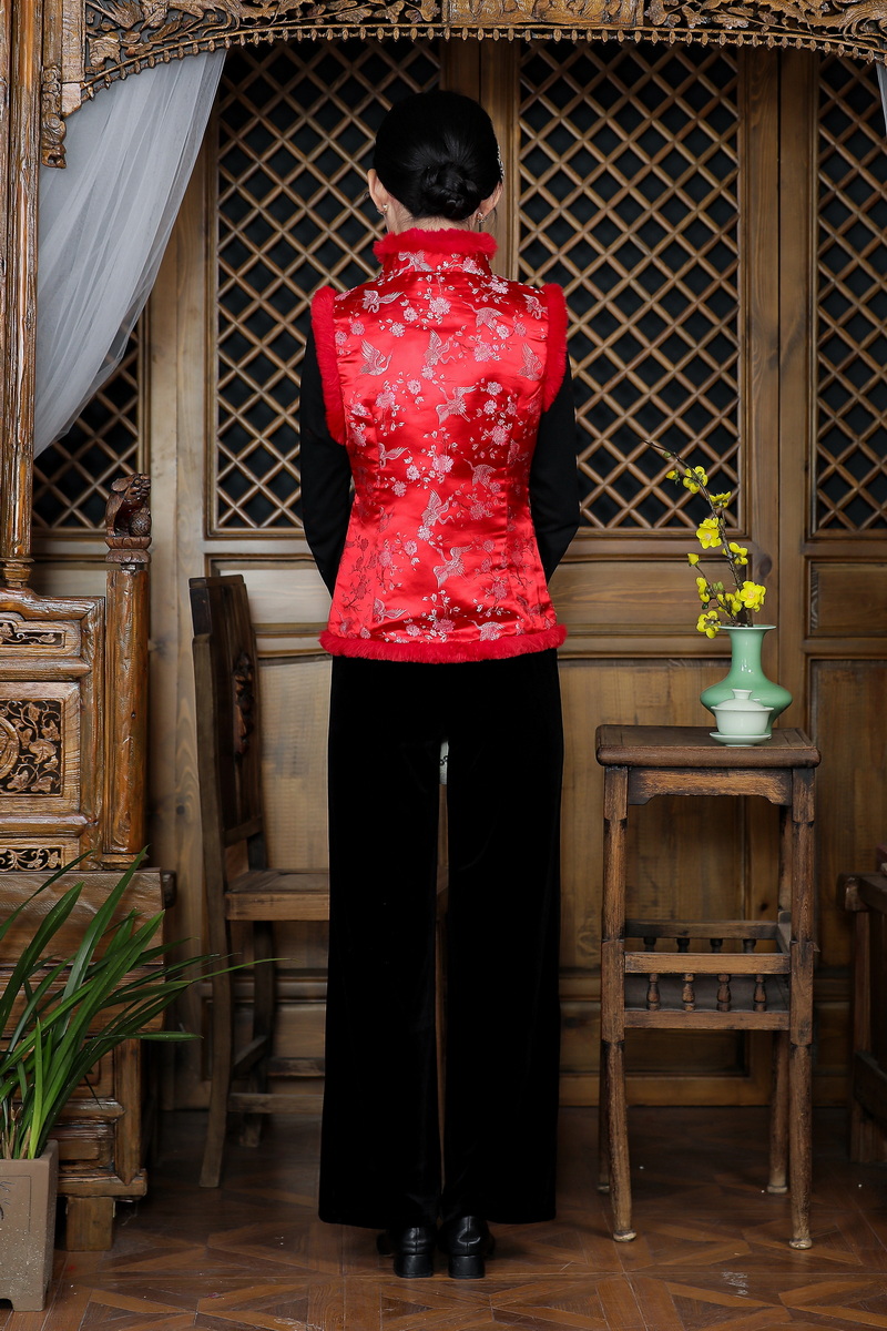 Cotton winter brocade waistcoat retro elegant vest 2pcs set