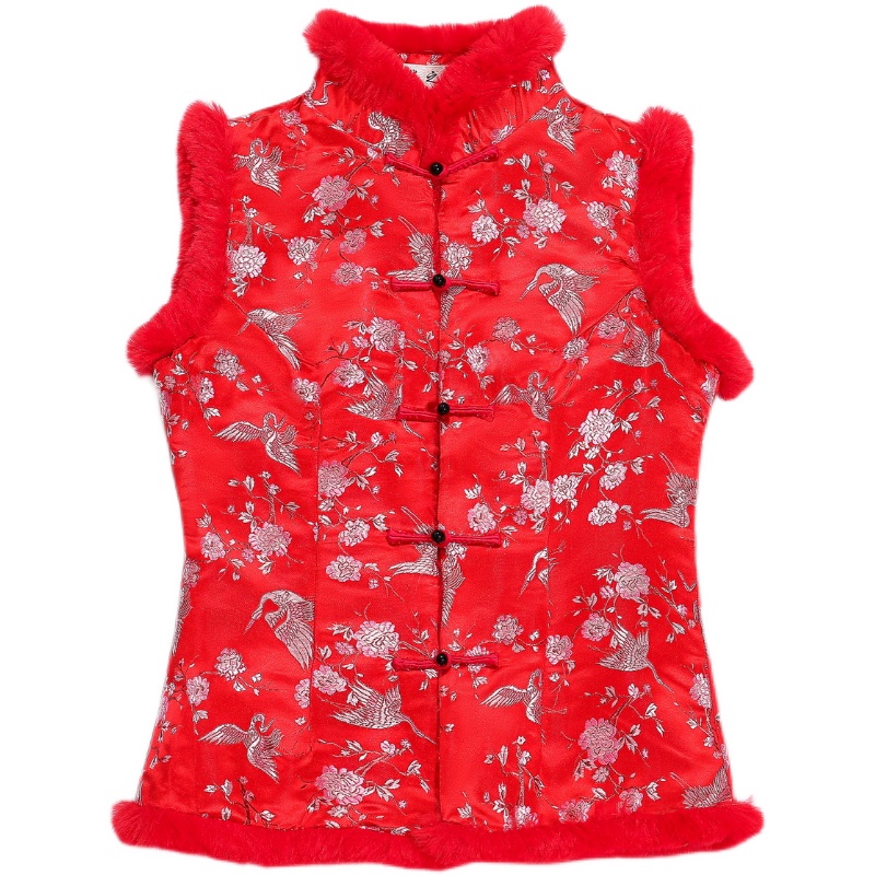 Cotton winter brocade waistcoat retro elegant vest 2pcs set