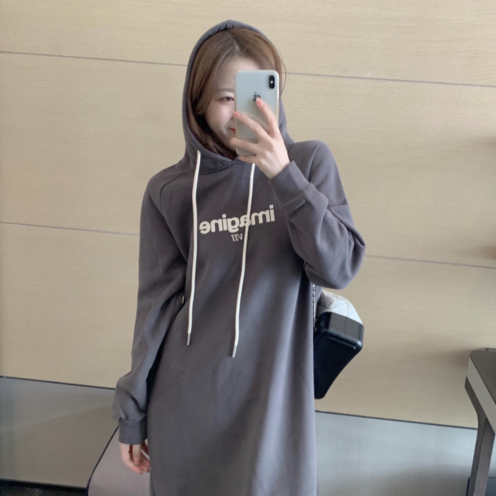 Split Korean style dress plus velvet Casual hoodie