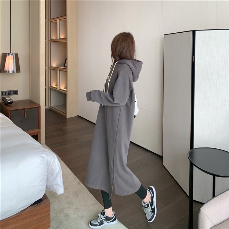 Split Korean style dress plus velvet Casual hoodie