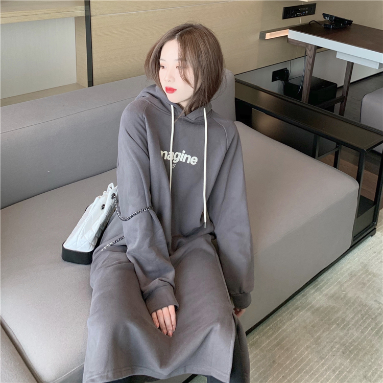 Split Korean style dress plus velvet Casual hoodie