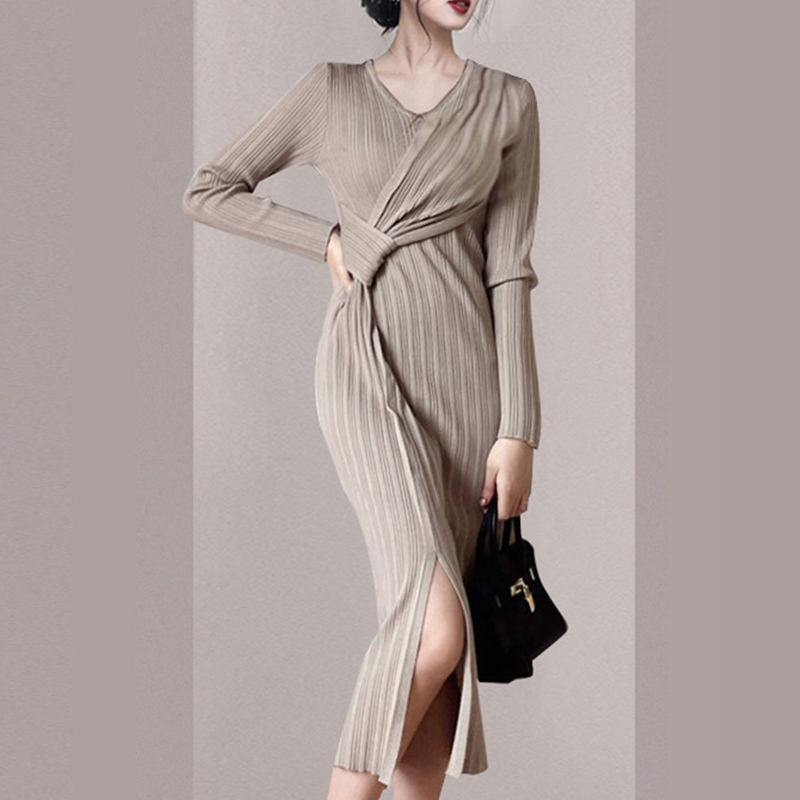 Temperament slim dress package hip knitted sweater
