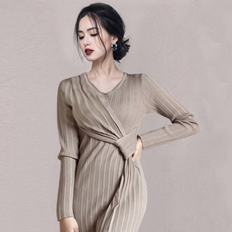 Temperament slim dress package hip knitted sweater