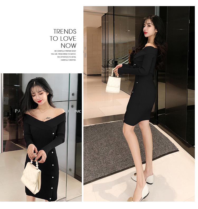 Zip long round neck splice package hip winter dress