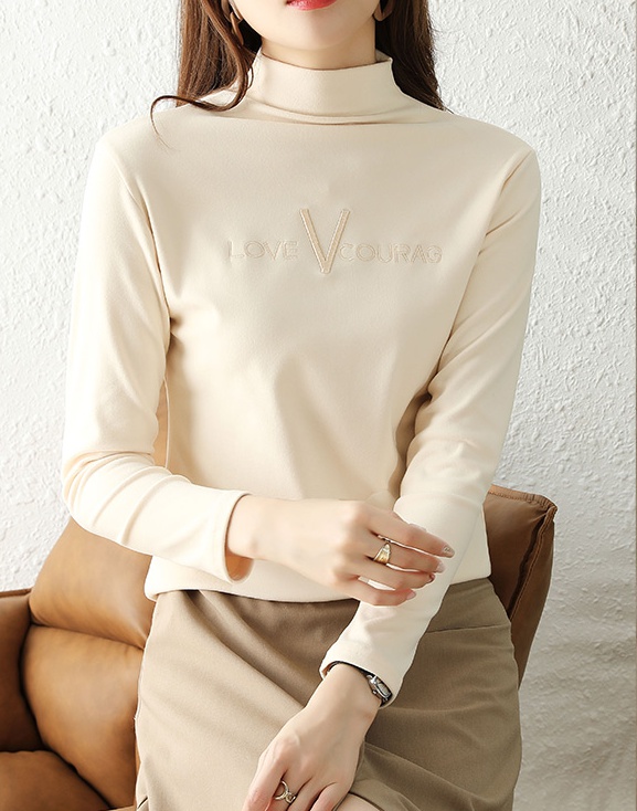 Plus velvet letters bottoming shirt winter tops for women