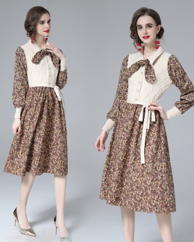 Winter bottoming knitted dress floral corduroy overcoat