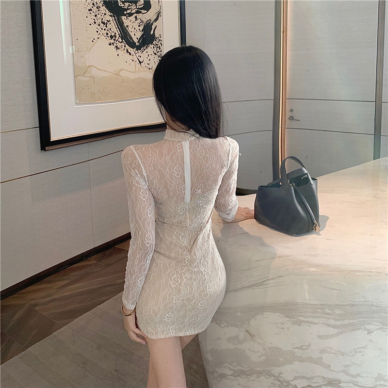 Retro autumn cheongsam slim lace dress