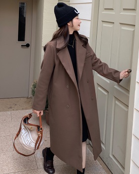 Loose retro woolen coat double-breasted coat for women