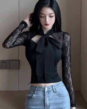 Sexy autumn and winter slim navel lace France style tops
