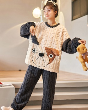 Flannel thick autumn and winter homewear pajamas 2pcs set