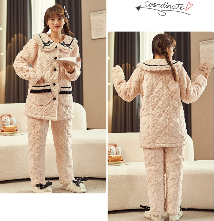 Girl clip cotton thick homewear pajamas 2pcs set