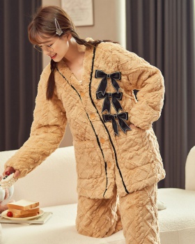 Girl sweet clip cotton winter pajamas 2pcs set