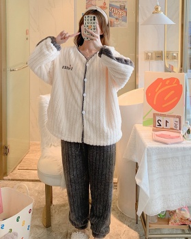 Thick pajamas thermal cardigan 2pcs set for women